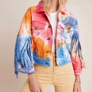 Blank NYC Tie Dye Denim Fringe Jacket
